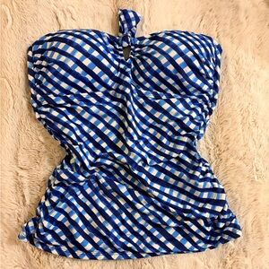 💙 Tommy Bahama Size S Strapless Tube Top Swim | Ruched Keyhole Plaid Cottagecore